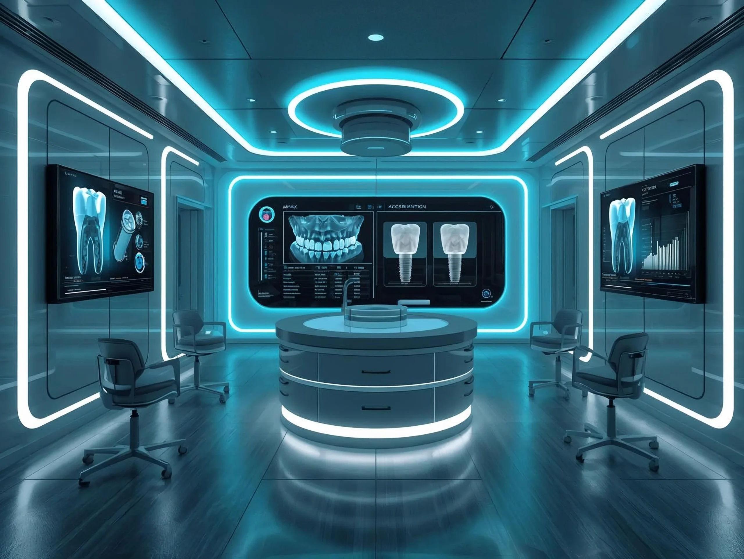 A high-tech data visualization representing advanced digital marketing for dentists.