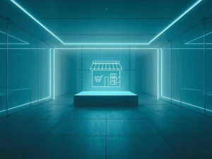 A high-tech digital dashboard representing advanced SEO for Shopify Stores.