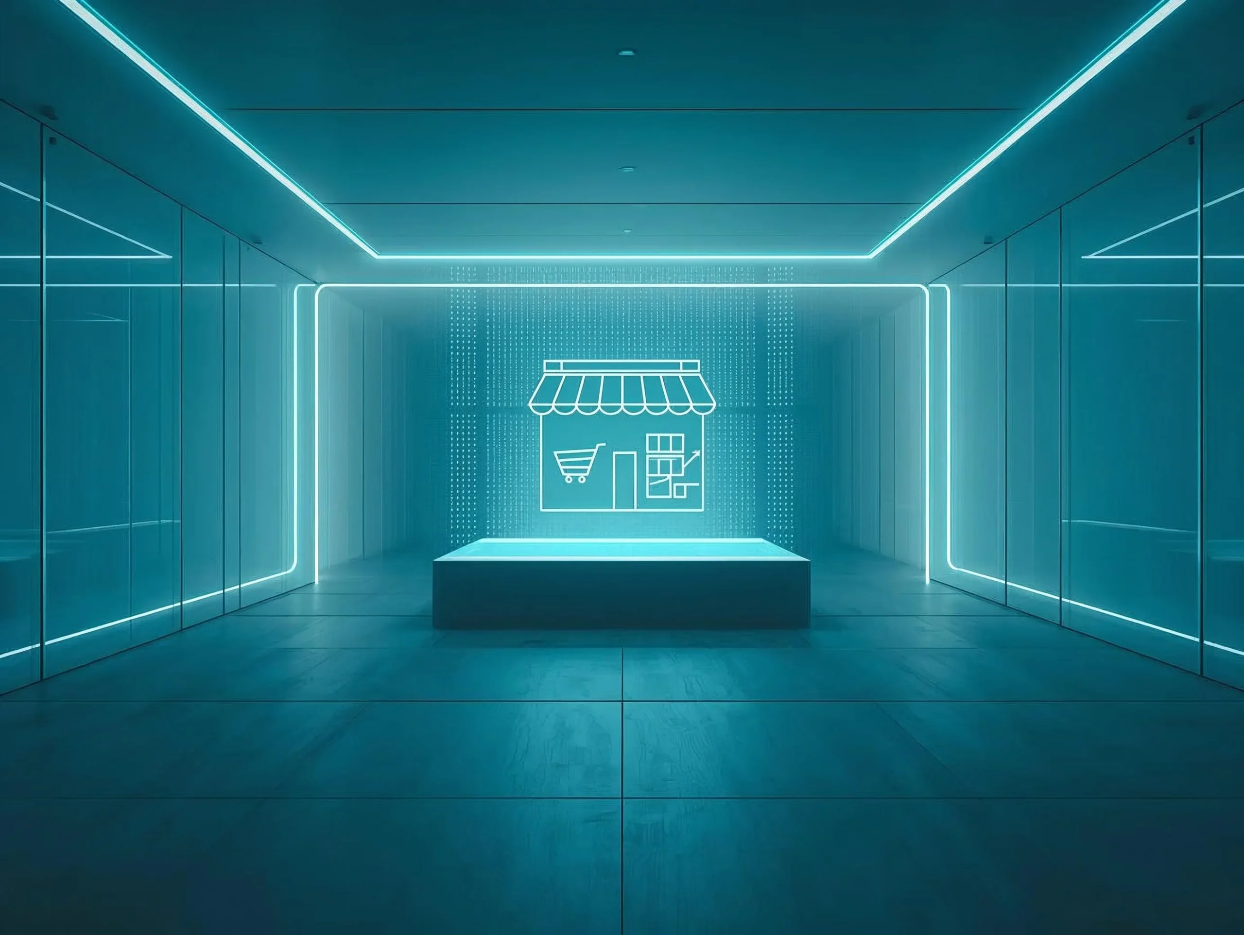 A high-tech digital dashboard representing advanced SEO for Shopify Stores.