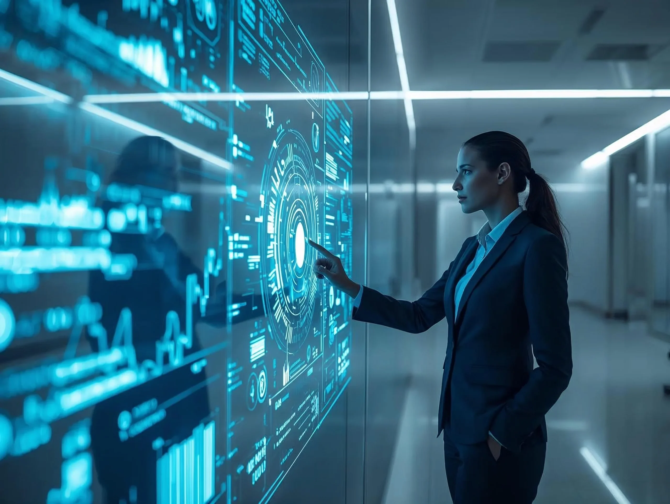 A modern artificial intelligence automation agency workspace visualizing data.